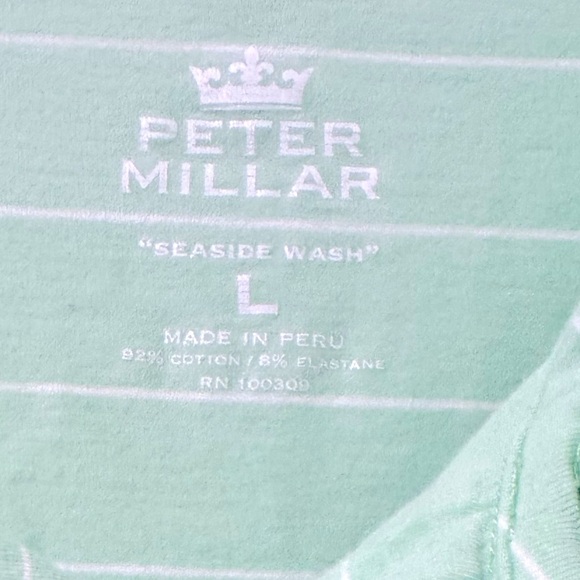 Peter Millar Seaside Wash Light Green Striped Golf Polo Shirt Size Large - Picture 9 of 9